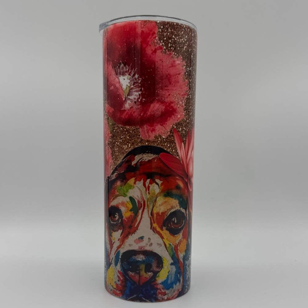 Colorful Pink Dog 20oz Skinny Stainless Steel Tumbler With Straw